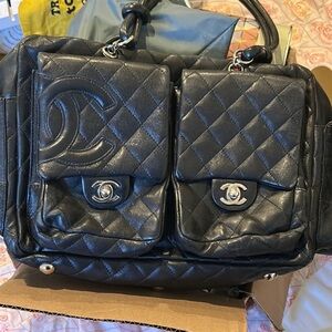 CHANEL Black Quilted Double Pocket Bag